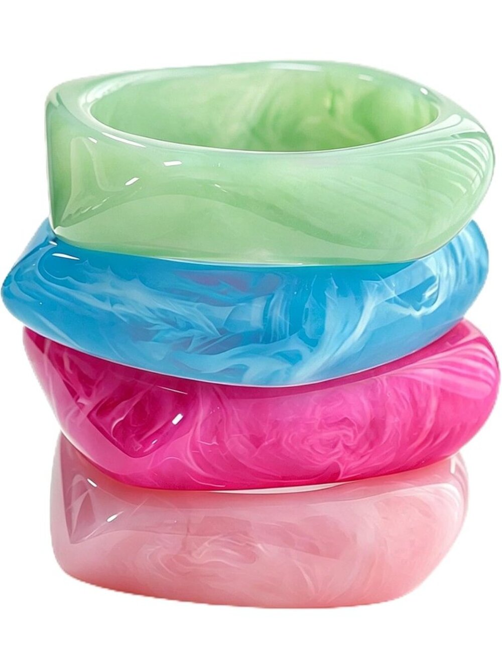 Women's Hot Pink Chunky Colorful Resin Acrylic Bangles Set Jewelry Bracelet